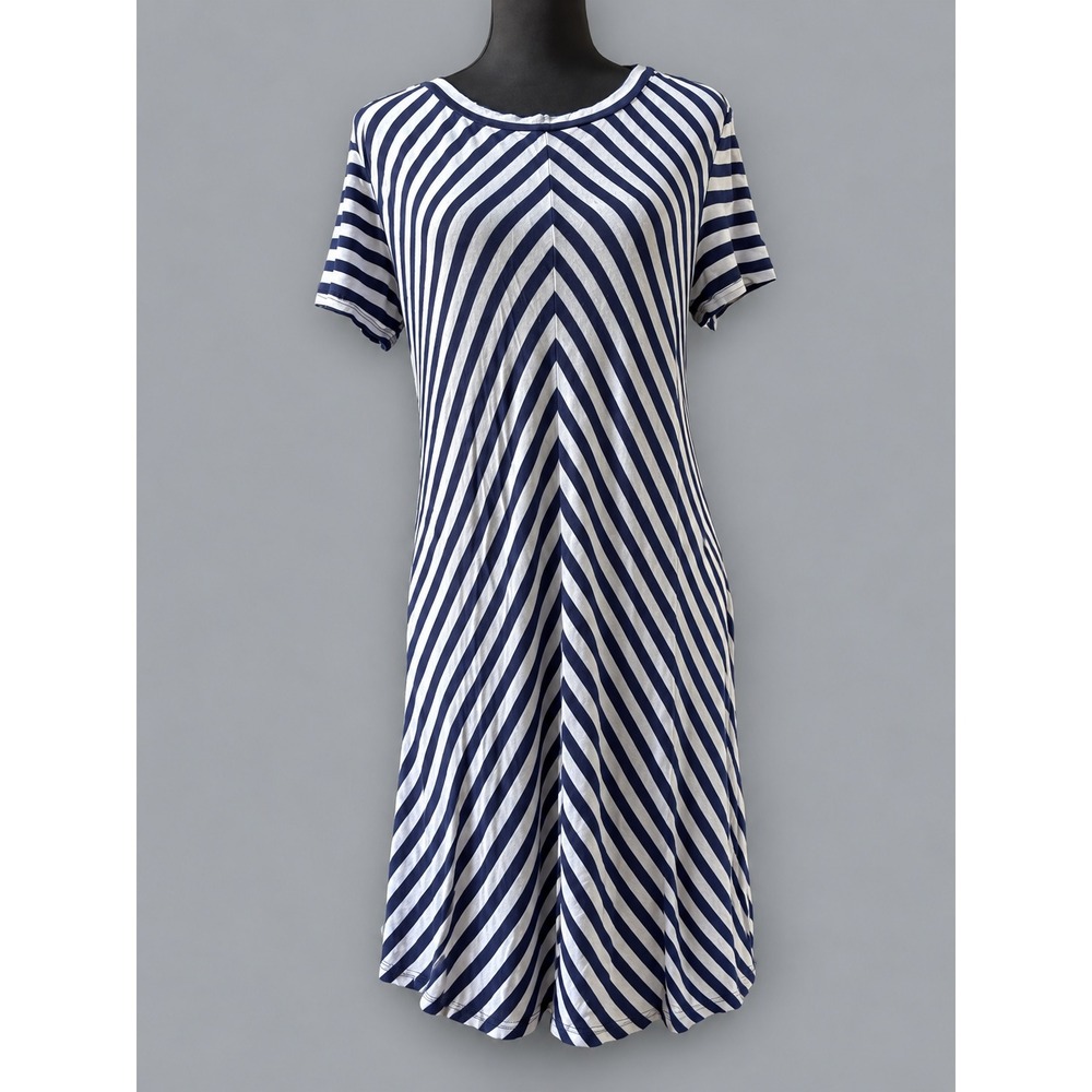 AGB T-Shirt Dress Womens 16 Navy Grey Chevron Striped Short Sleeve A-line swing
